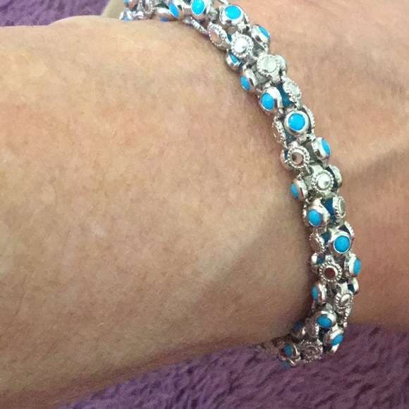 NEW Vintage Bold Solid Sterling Robbins Egg Blue Turquoise Bracelet - Picture 5 of 16
